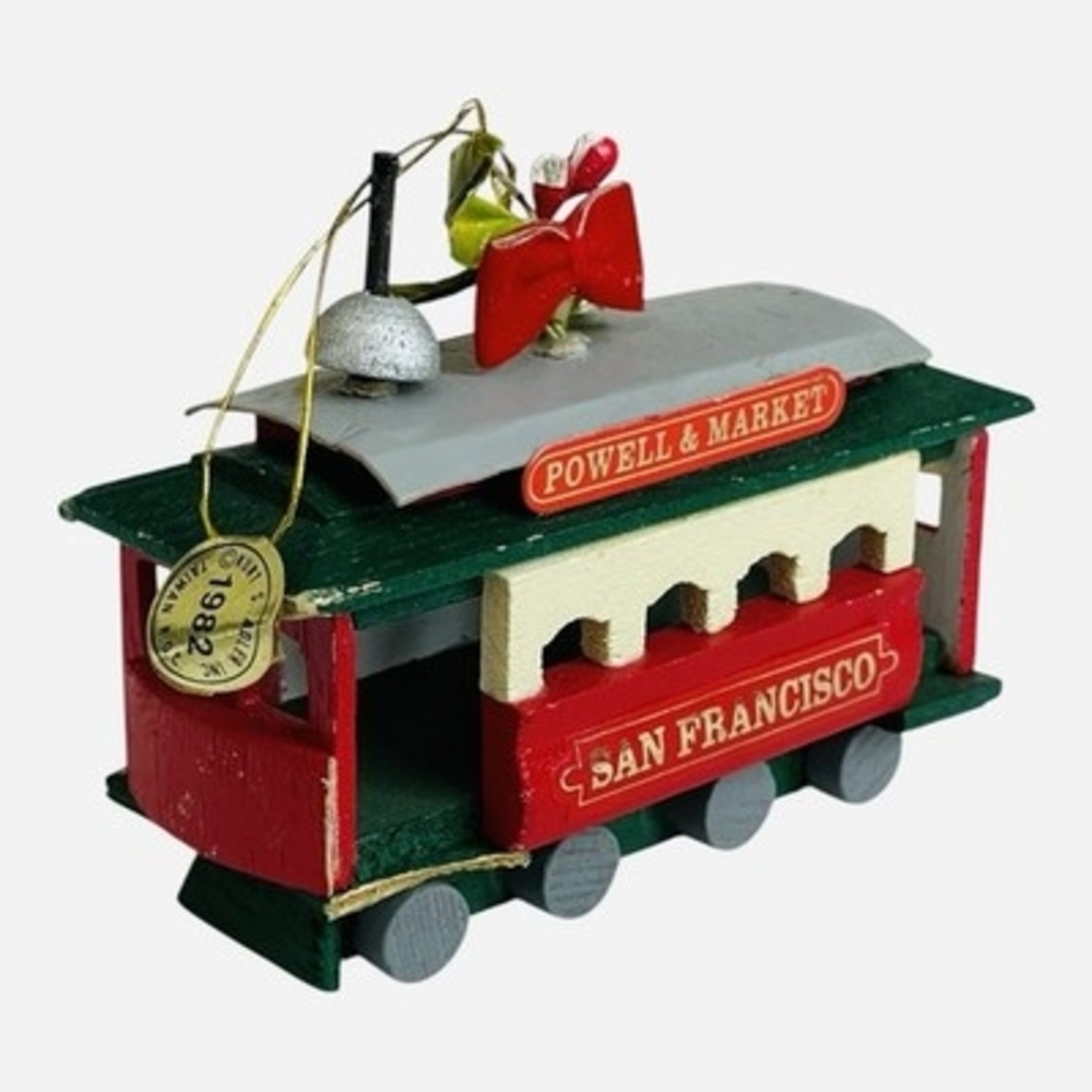 Vintage Kurt S Adler San Francisco Cable Car Powell Market Wood Ornament 3.5x2.5